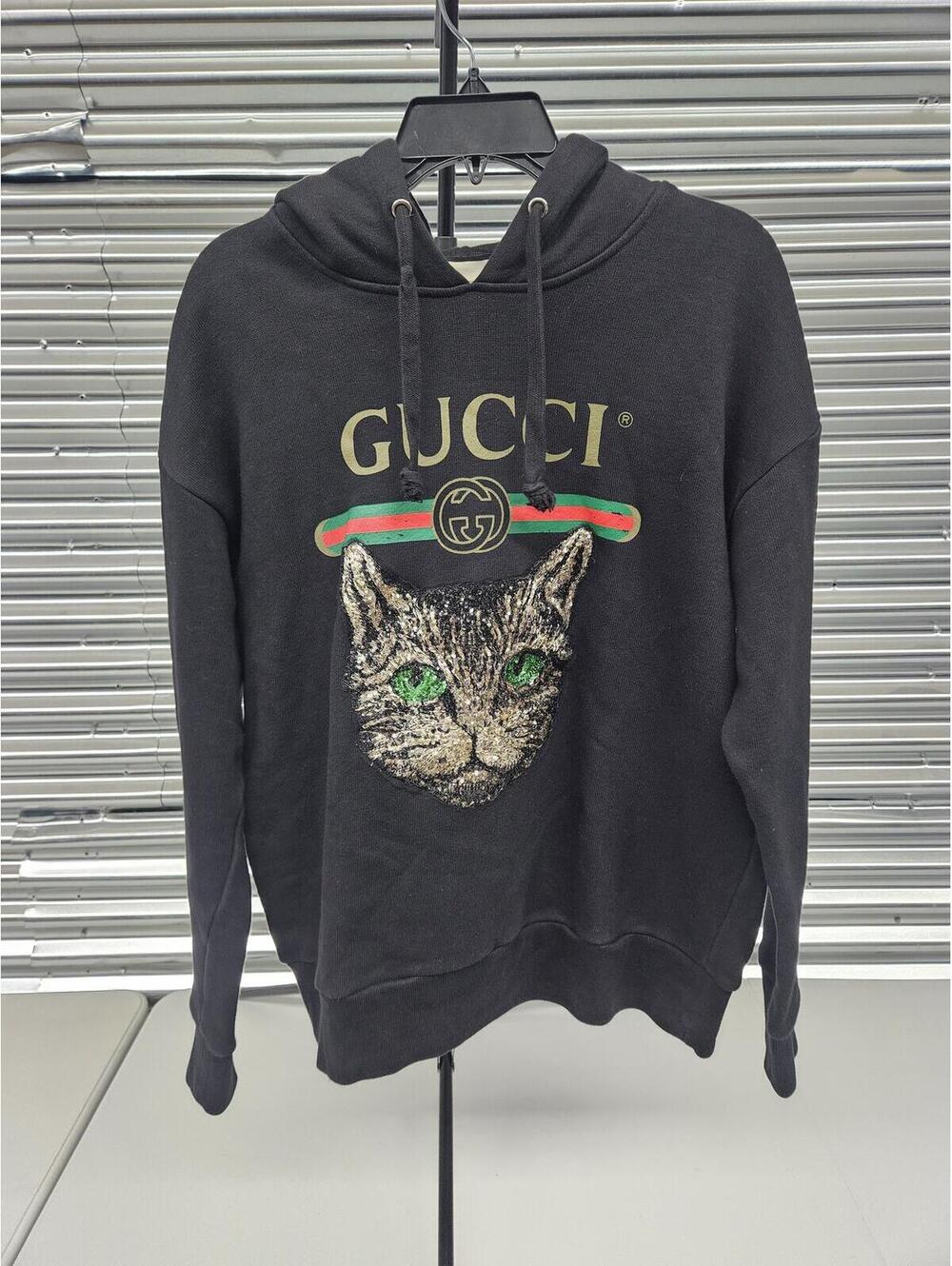 Gucci Black Hoodie with Embroidered Cat Design